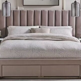 Melina Queen or King Fabric Bedhead and base  2x Footend Drawer, available in Grey or Beige