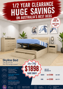 Skyline Bed Frame, Gas Lift & End Drawer – Sand