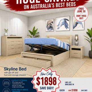 Skyline Bed Frame, Gas Lift & End Drawer - Sand